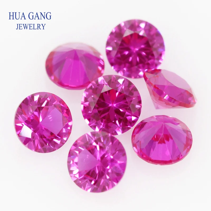 3# Red Synthetic Stone 0.8-12mm Round Brilliant Cut Synthetic Corundum Red Stone Gems For Jewelry