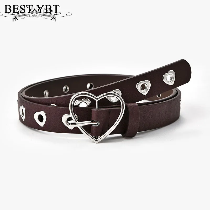 Best YBT Imitation Leather Women\'s Belt Alloy Pin Heart Buckle Belt Creative Decorative Fashion Women\'s Belts For Jeans