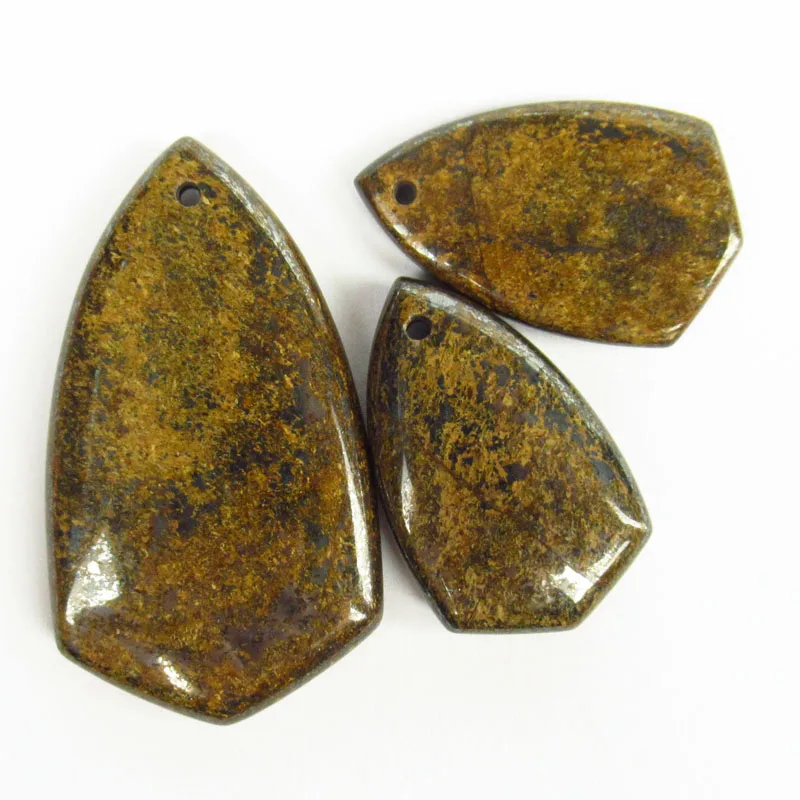 3Pcs 50x20mm/32x20mm Natural Bronzite Shield Pendant Bead Stone Birthday Present for DIY Jewelry Making