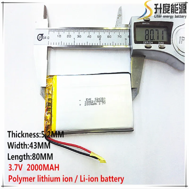 

5pcs [SD] 3.7V,2000mAH,[524380] Polymer lithium ion / Li-ion battery for TOY,POWER BANK,GPS,mp3,mp4,cell phone,speaker