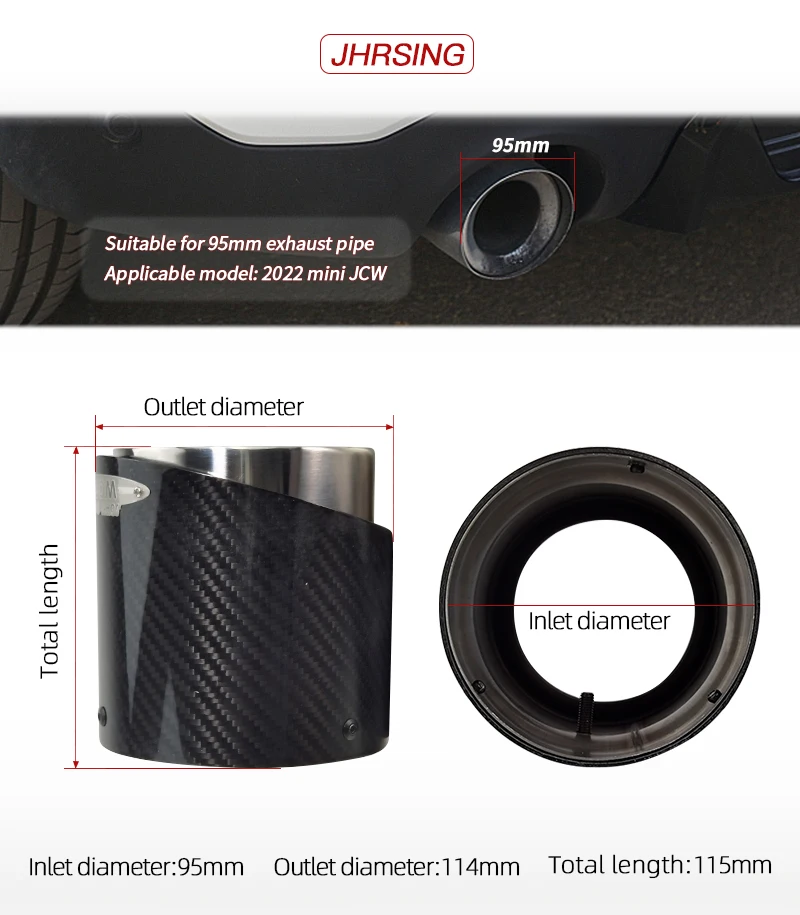 1 Stück Hochwertige Schwarze Carbon-Faser 95mm Einlass-Auspuffblenden für Mini Cooper F60 JCW Countryman Modellautos – Detail 2
