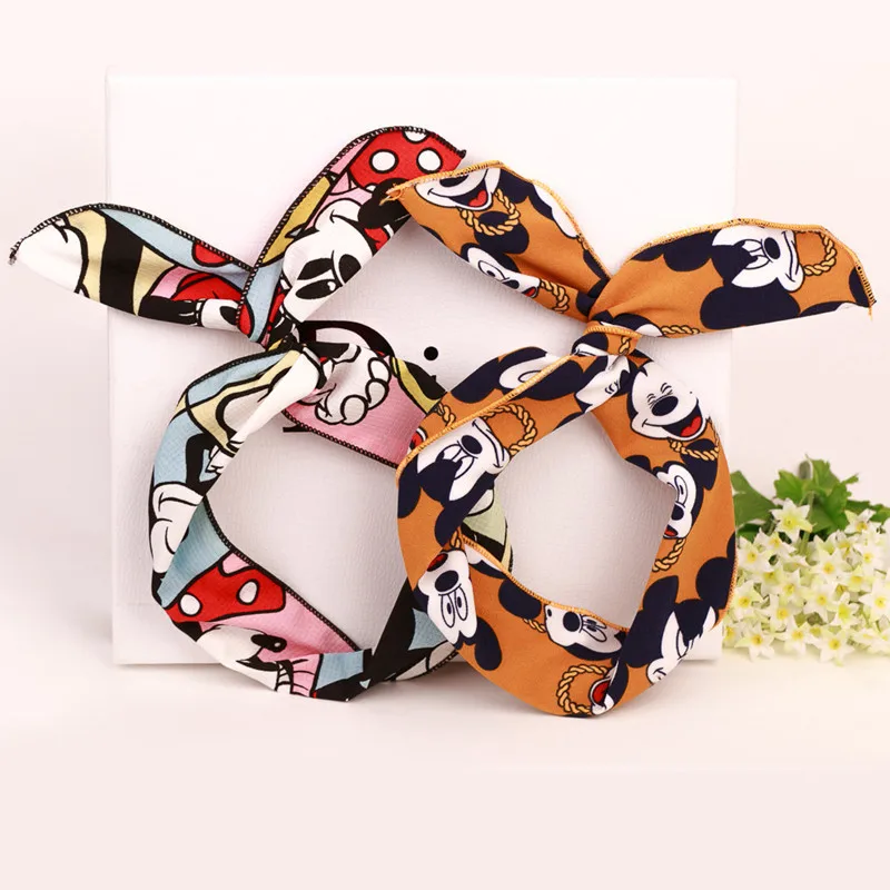 Cute Mouse Ear Elastic Headband Women Fashion Bowknot Hair Bands Girls Sweet Cartoon Print High-end Hair Accessories Turban Lady