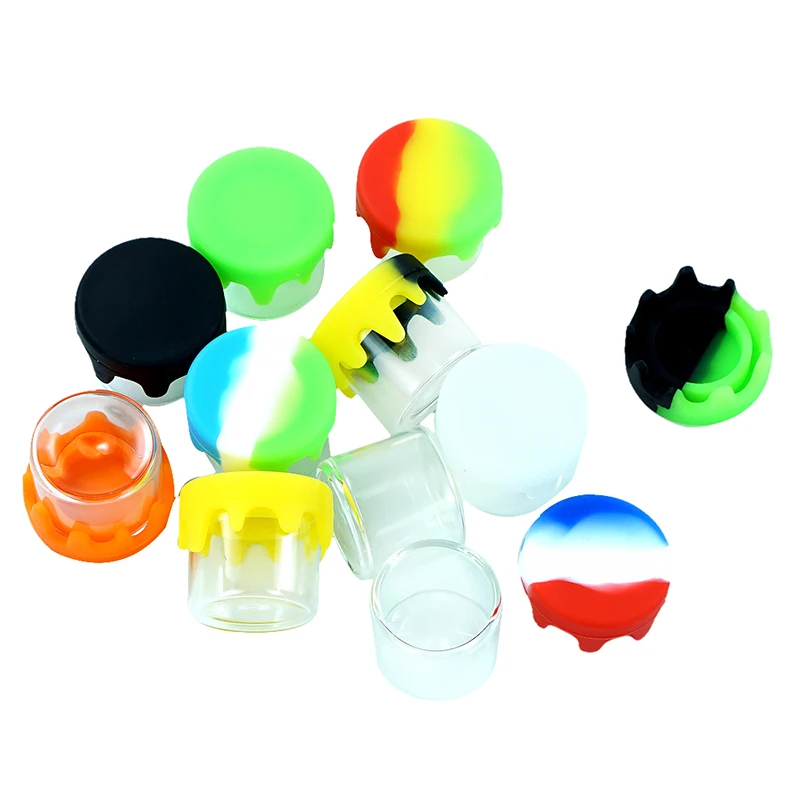 

Glass Jar with Silicone Lid, Storage Jar, Colorful Mini Box, Wax Oil Small Sugar Jar, Portable Oil Containers, 5PCs, 6ml