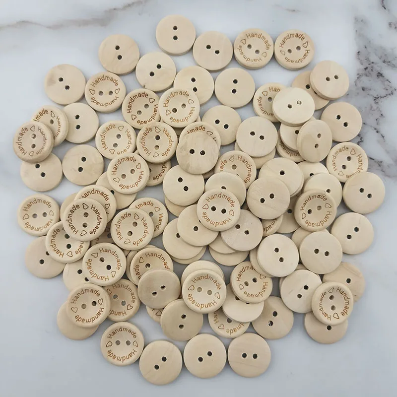 (100pcs mix) 2 Holes 20mm Size Wood Buttons For Craft Round Sewing Scrapbook DIY Home Decoration handmade