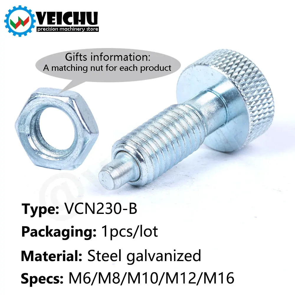 VEICH High Precision VCN230-B Galvanized Steel Return Type Knurled Knobs Spring Indexing Plunger with Nuts