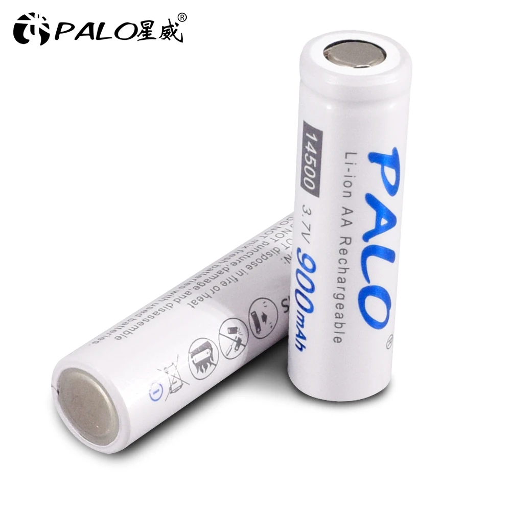 PALO 14500 Lithium Battery 900mAh 3.7 V AA  Li-ion Rechargeable 2A batteries For Led Flashlight Headlamps Torch Mouse Toys Clock