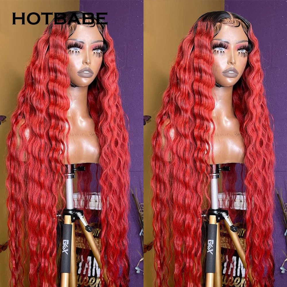 

Red Color Deep Wave Lace Frontal Wig 30 32 Inch Ombre Lace Front Wigs For Women Curly Human Hair Wigs Brazilian Lace Closure Wig