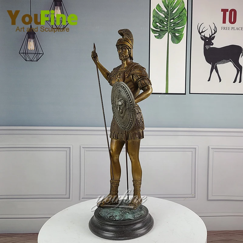 Bronze Roman Warrior Sculpture Bronze Roman Soldier Holeing Shield And Sword Classical Statues Crafts For Decoration Collection