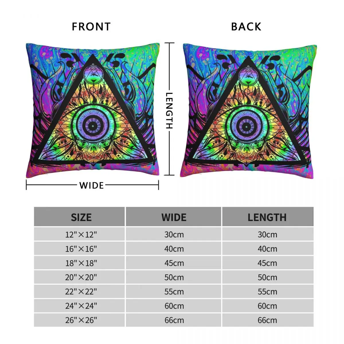 Psychedelic Skull Triangle Square Pillowcase Polyester Linen Velvet Printed Zip Decor Pillow Case Sofa Cushion Case 45x45