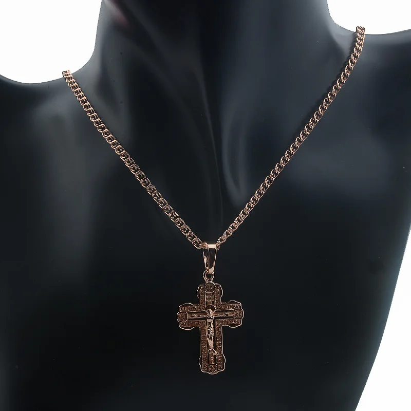 Men Women Fashion Jewelry  585 Rose Gold Color Without Stone Cross With Letter  Pendants Necklaces