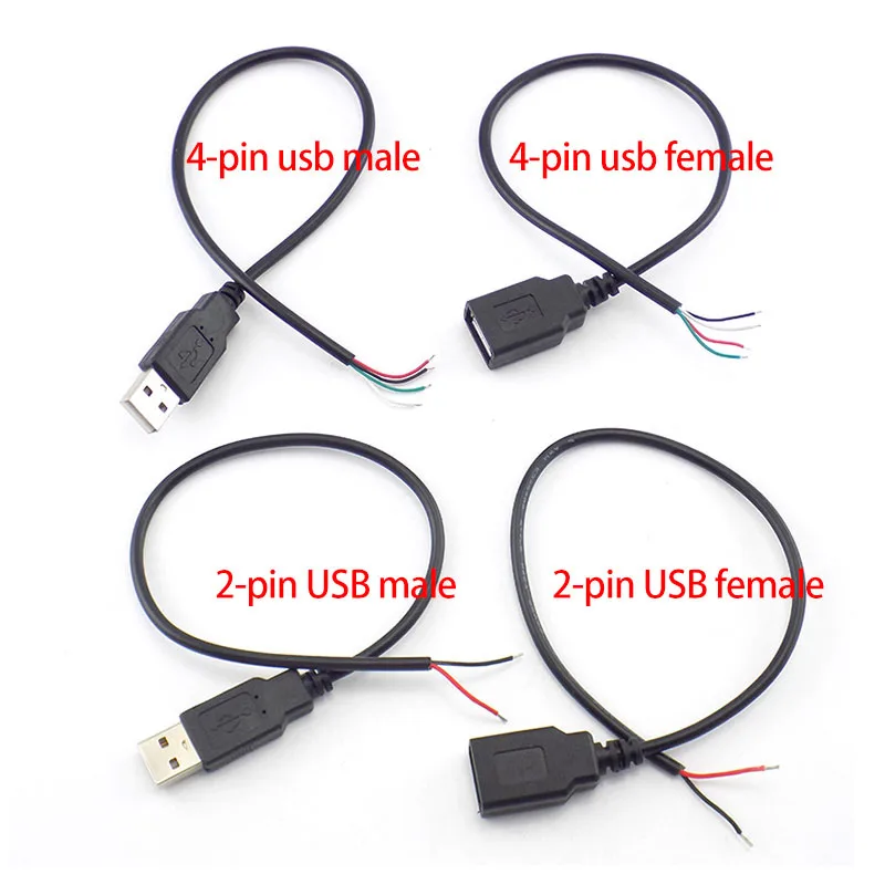 0.3m/1m/2m 5V USB Power Supply Cable 2 Pin USB 2.0 A Female male 4 pin wire Jack Charger charging Cord Extension Connector DIY