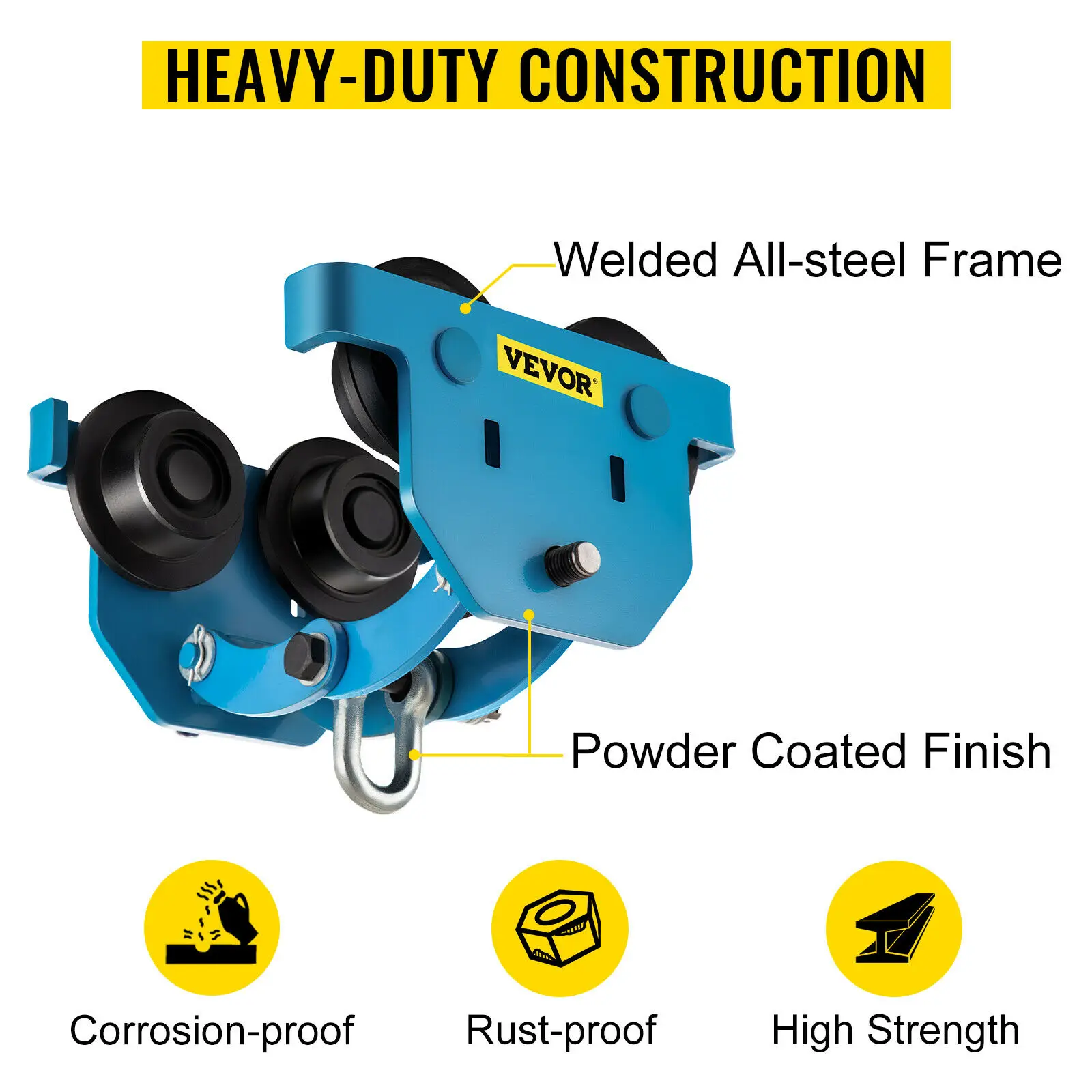 VEVOR 1100 - 4400 LBS Plain Trolley Push Beam Monorail Trolley Adjustable Lifting Chain Hoist Winch Crane Lift Sling for Goods