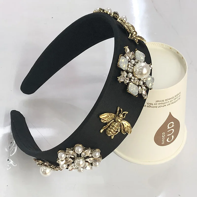 Baroque Rhinestone Headband Hairband for Women Girls Shiny Crystal  Beads Flower Head Hair Accessories