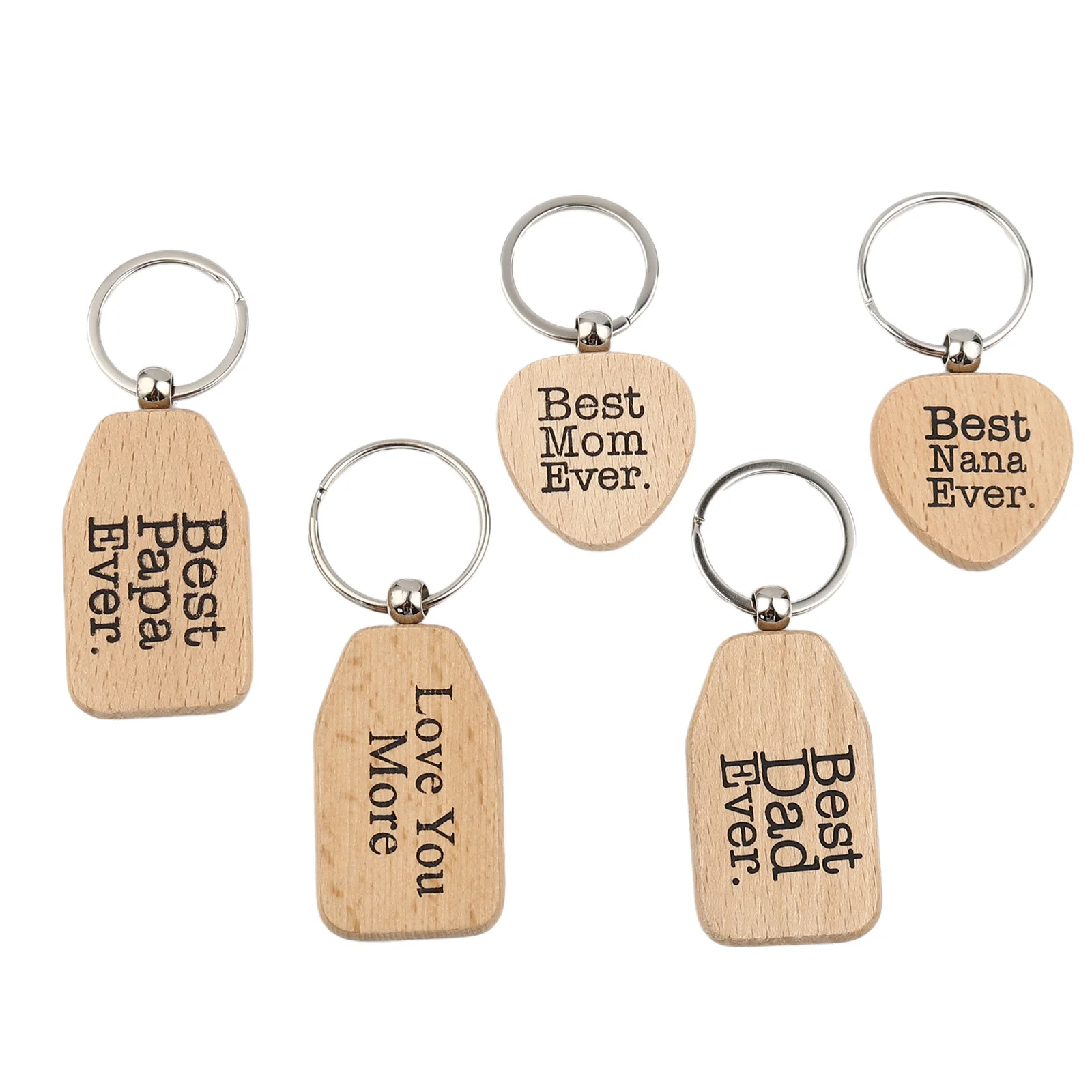 Natural Wood Heart Key Chains Affection Message Keyring Best Nana Ever Family Love Keychain For Father Mother 's Day Gifts