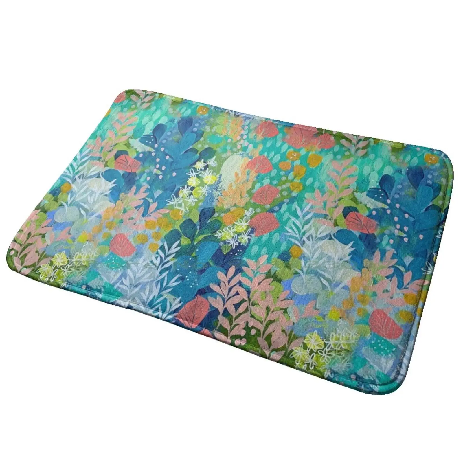 End Of The Rainbow Entrance Door Mat Bath Mat Rug Clair Bremner Abstract Floral Pretty Popular New Blue Pink Nature Coral