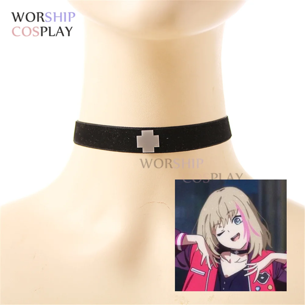 

Kids Adult Anime WONDER EGG PRIORITY Kawai Rika Cross Choker Soft Skin-friendly Leather Collar Cosplay Necklace Props