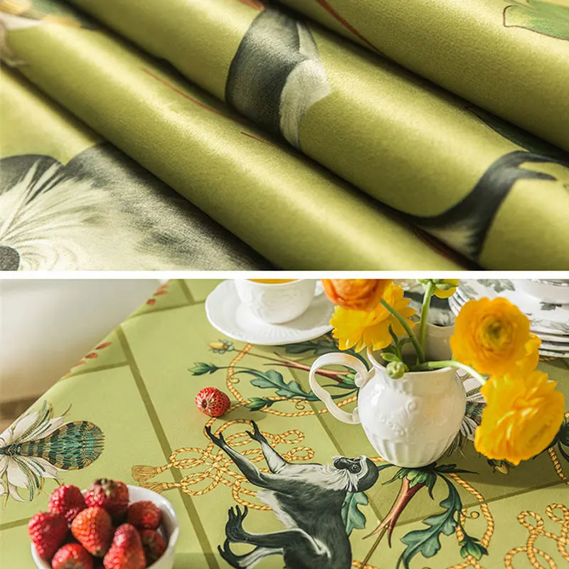 American Jungle Print Tablecloth Green Luxury Velvet Table Cloth Tassel Decor Cabinet Cover Cloth Dining Table Decor Tablecloth