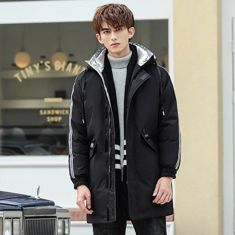 2021 New casual long fashion thick white duck down coat Hooded men's coat High quality brand street trend youth down jackets