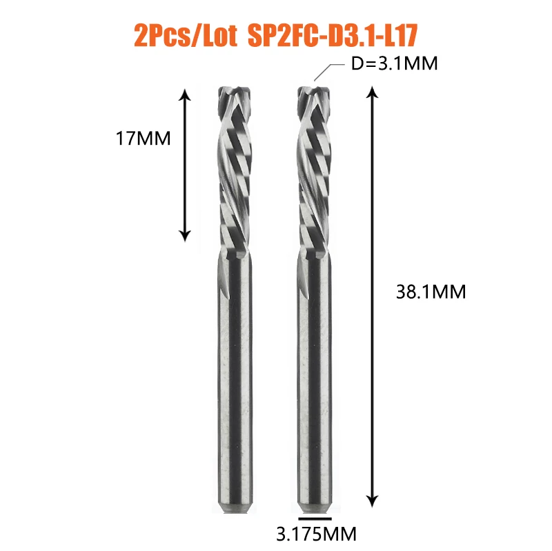Dreanique 2 stks/partij CNC Twee Spiraal Fluiten Compressie End Mill Houtwerk UP & DOWN Carbide Frees Tool Router bit
