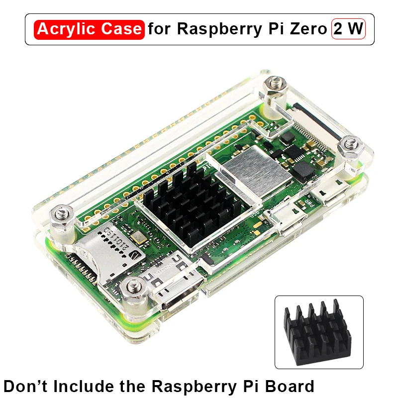 Raspberry Pi Zero 2 W Acrylic Case Transparent Shell with Aluminum Heat Sink for Raspberry Pi Zero 2W