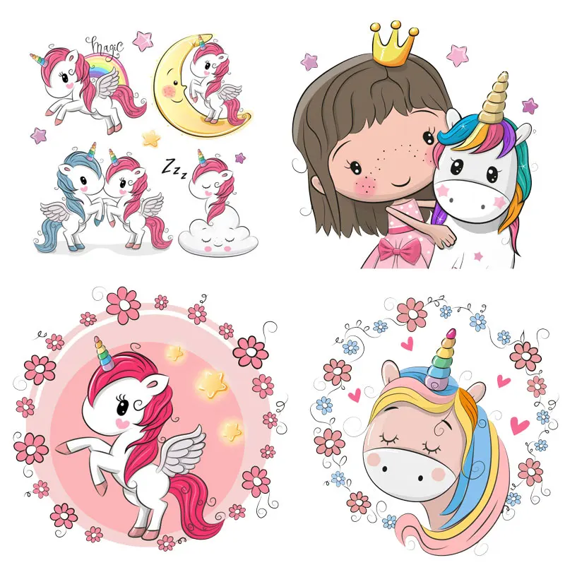 Pegatinas de unicornio para niños pequeños en la ropa, parches de decoración para niños, insignias de transferencia térmica de animales bonitos,