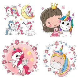 Pegatinas de unicornio para niños pequeños en la ropa, parches de decoración para niños, insignias de transferencia térmica de animales bonitos, apliques en camisetas, Tops DIY E