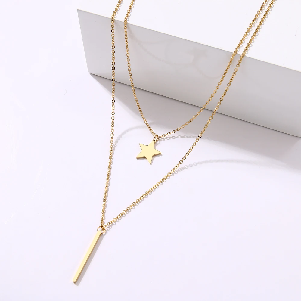 Multilayer Necklaces & Pendants Star For Women Gold Color Long Chain Female Pendant Necklace Fashion Stainless Steel Jewelry image 3