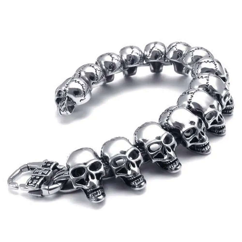 

Punk Skull Bracelet Big Skeleton Bones Statement Punk Jewelry Silver Color Stainless Steel Christmas Gift Gothic Bracelets Men