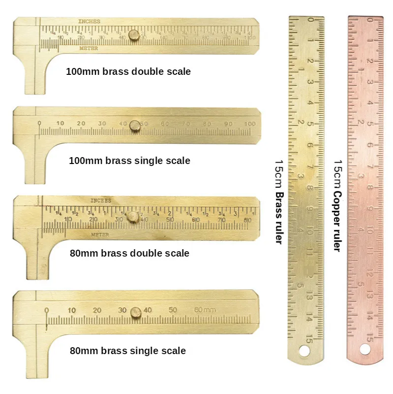 Handnote Retro ไม้บรรทัดทองเหลืองคุณภาพสูงมินิทองเหลือง Caliper ทองแดงบริสุทธิ์ Vernier Dual-Scale วัดไม้บรรทัดแบบพกพา Retro
