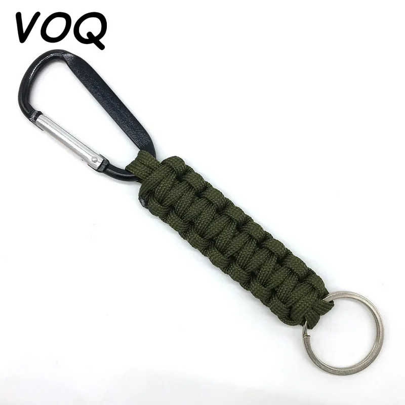 VOQ New Outdoor Survival Kit Parachute Cord Keychain Military Emergency Paracord Rope Carabiner for Keys Tensile Strength EDC