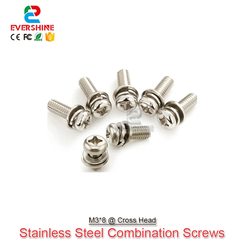 500Pcs/Lot M3*8 Stainless Steel Round Cross Pan Head Three Combination Screw Bolt For Fixed P2 P2.5 P4 P5 P10 Indoor LED Module