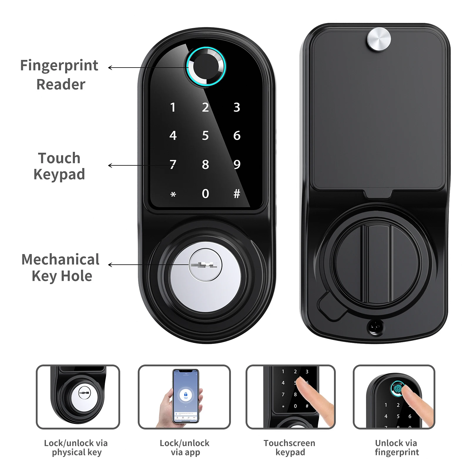 Imagem -02 - Raykube F31 Preto Impressão Digital Fechadura da Porta Inteligente Deadbolt Tuya App Desbloqueio Remoto Alça de Bloqueio Automático Livre Reversível