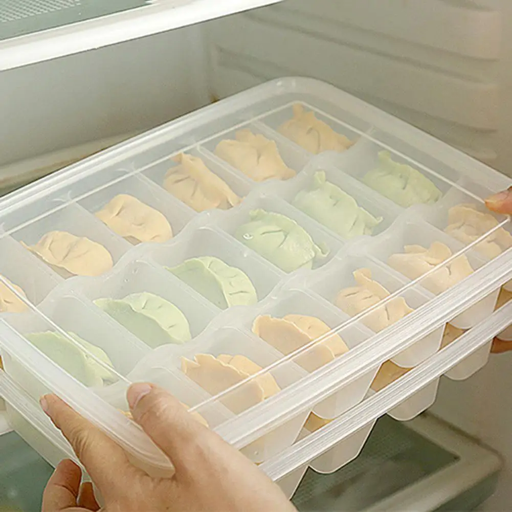 Quick Frozen Dumpling Tray 30 Compartment Single Layer Box With Lid Cover Boxes Food Organizer Refrigerator Fresh Storage Case