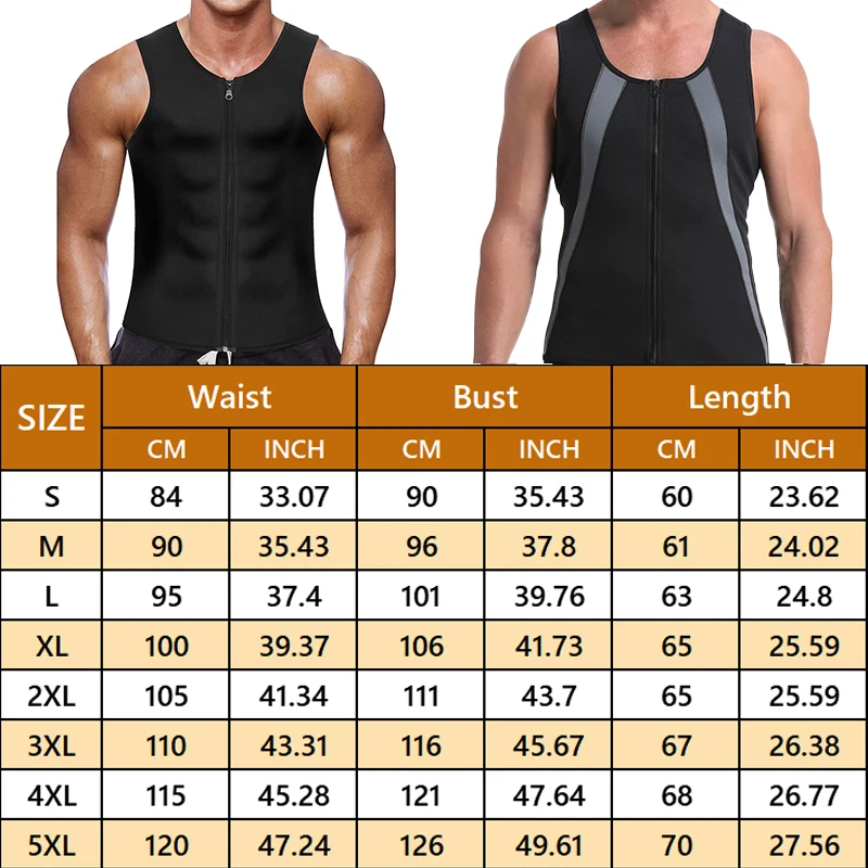 Mens Sauna Waist Trainer Corset Vest with Zipper for Weight Loss Hot Sweat Neoprene Body Shaper Gym Workout Compression Tank Top