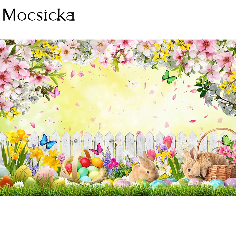 Mocsicka – toile de fond pour photographie de pâques, lapin, prairie, accessoires de décoration, Portrait d'enfant, papier peint, bannière