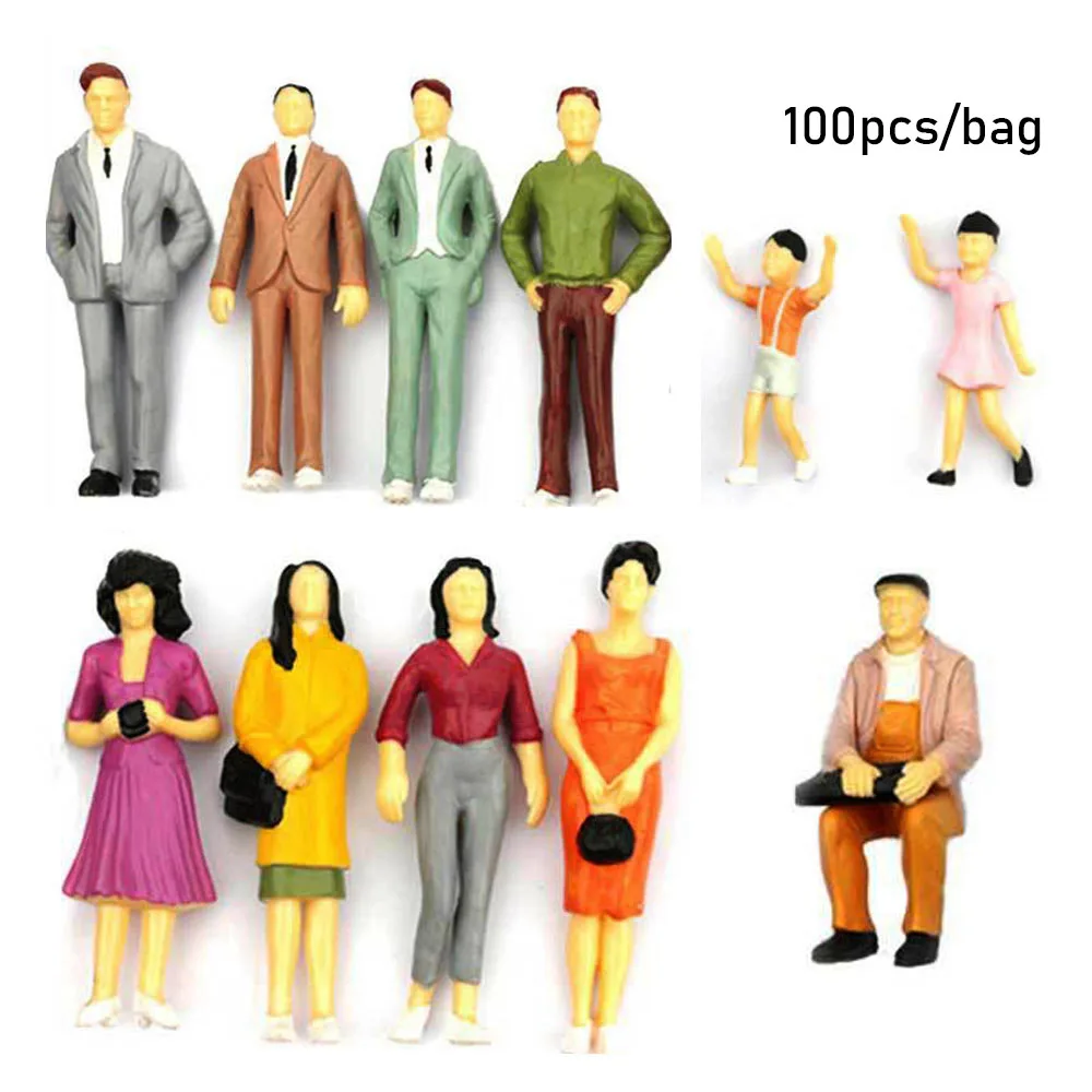 100Pcs Model Building People Figures Passengers Train Scenery DIY Character 1:100/1:150 Scale Mixed Color Pose Model