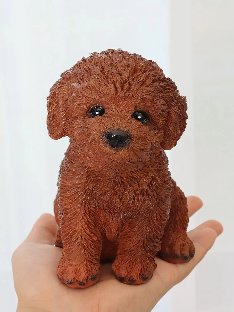 Cute Teddy Figurine Living Room Art Decorations Simulation Dog Animal Bichon Frise Resin Statue Ornaments Poodle Gift Home Decor