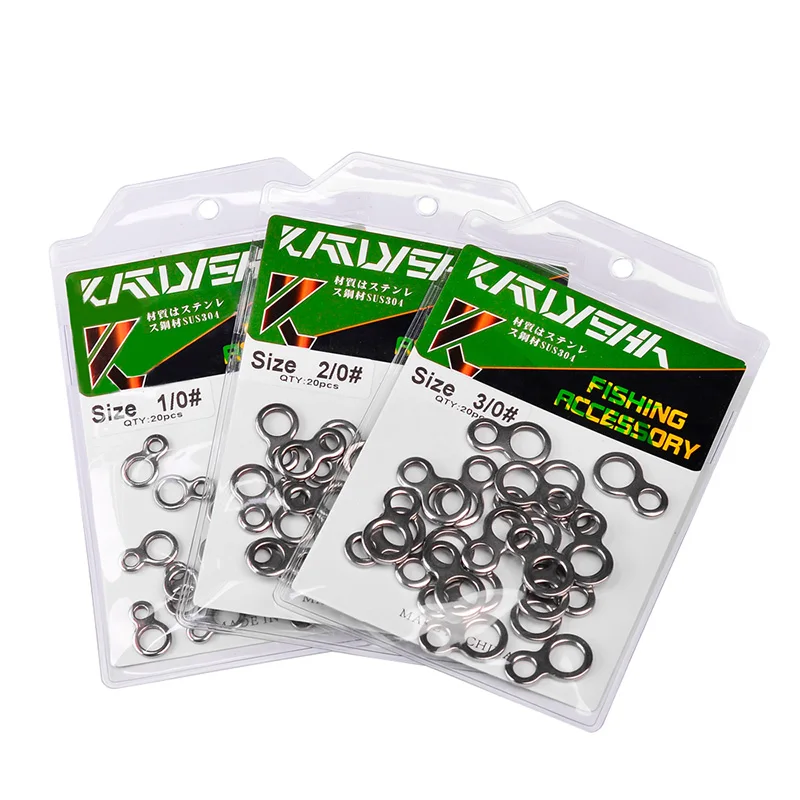 KATYUSHA 20Pcs Heavy Fishing Double 8 Solid Ring 400-600lbs Swivel Trolling Connector Jig Assist Hook 304 Stainless Steel Tackle