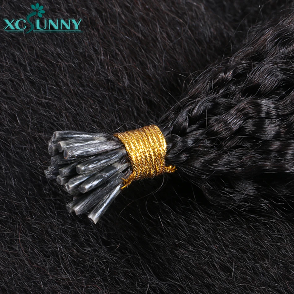 Itip extensões de cabelo humano kinky reta remy brasileiro vara eu ponta extensões de cabelo para preto 0.95g/strand xcsunny