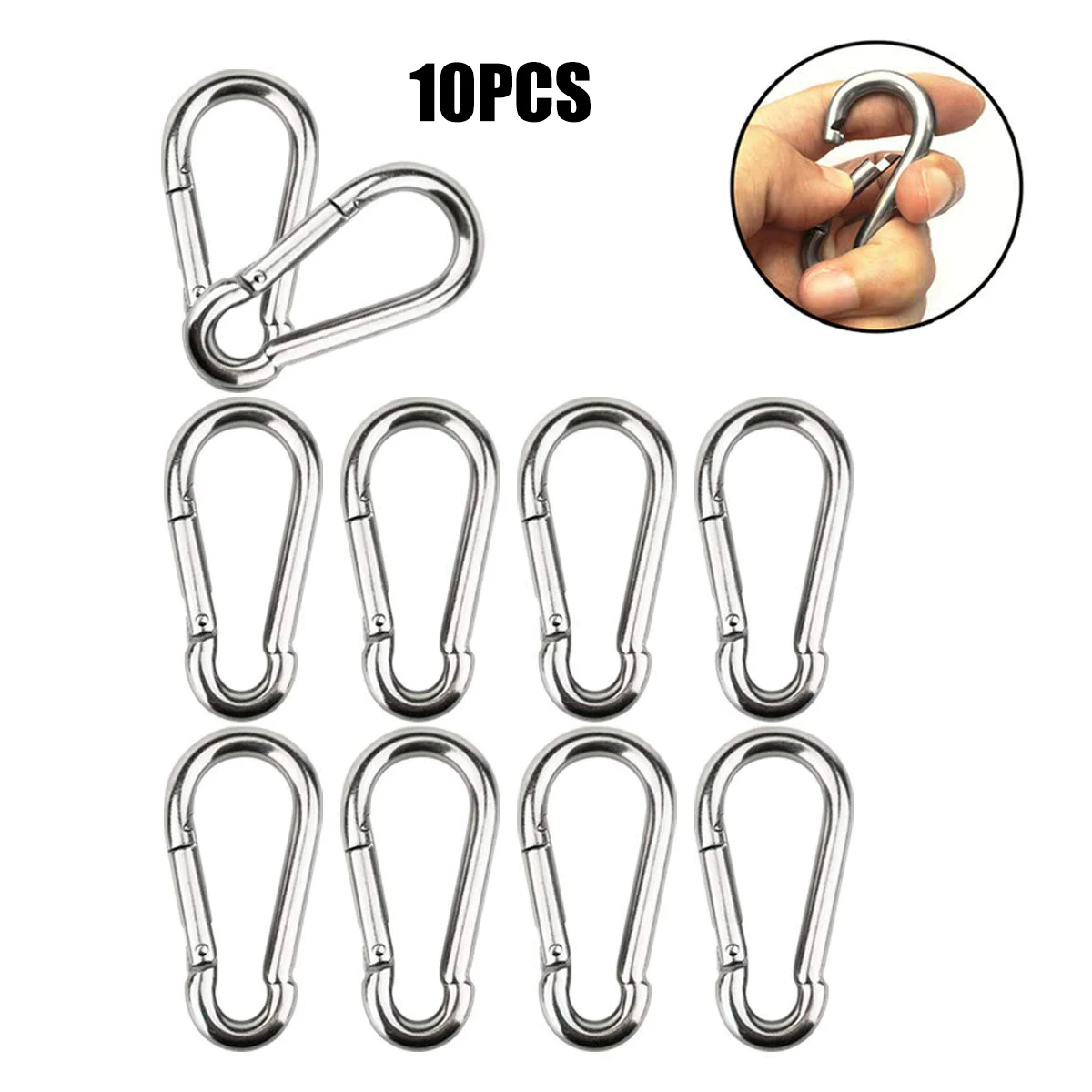 10 stücke Frühling Snap Haken Edelstahl Karabiner Stahl Clips Keychain Heavy Duty Quick Link Für Camping Wandern Reise In lager