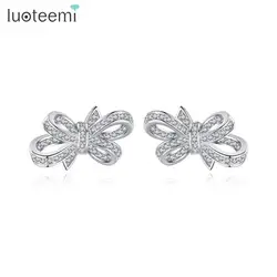 LUOTEEMI Luxury Bowknot CZ Stud Earring for Women Wedding Engagement Fashion Jewelry Girl Party Fashion Ear Stud Christmas Gifts