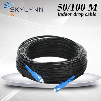 Ftth 50/100 Meter Sc/Apc Sc/Upc 1 Core Sm OS2 G652D Indoor Drop Kabel Glasvezel Patch koord Met Staaldraad Zwart Lszh Jas