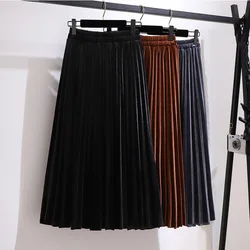 Jupe plissée en velours doré pour femme, 150 noix, grande taille, taille haute élastique, ligne A, 3 couleurs, 5XL, 6XL, 7XL, 8XL, 9XL, automne, hiver