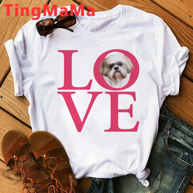 Shih Tzu Mom T-shirt Women Harajuku Summer Tops Cartoon Shih Tzu Graphic Tees Kawaii Fashion Unisex Korean Style T Shirt Female