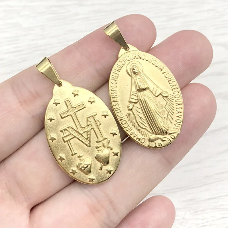 Vintage Golden Medalla Virgin Mary Pendant Charm For DIY Making Necklace Metal Cross Medallion Virgin Mary For Making Jewelry 20