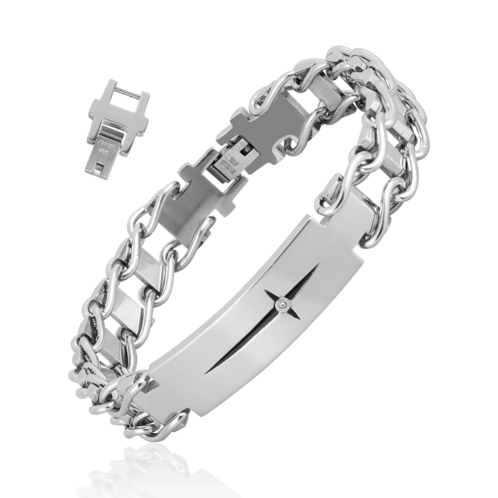 Men's Cross Bracelet, My Dear Dad Husband Son Grandson Cuff Bracelets,316L Stainless Steel Link Bracelet Adjustable Closure