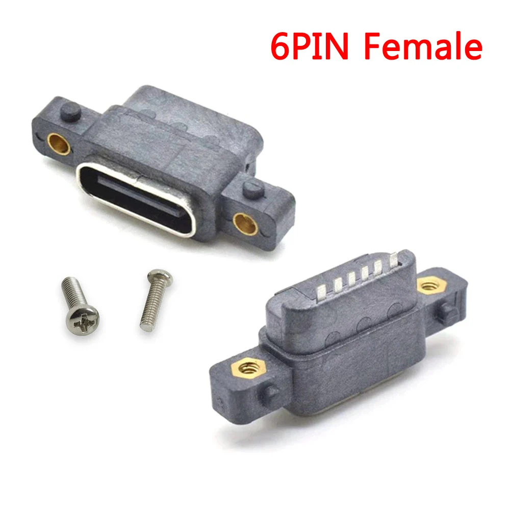 

2-10pcs USB 3.1 Type-C 6 Pin Female Socket SMD DIP Connector With Screw Hole For DIY PCB Design High Current Fast Charging Port