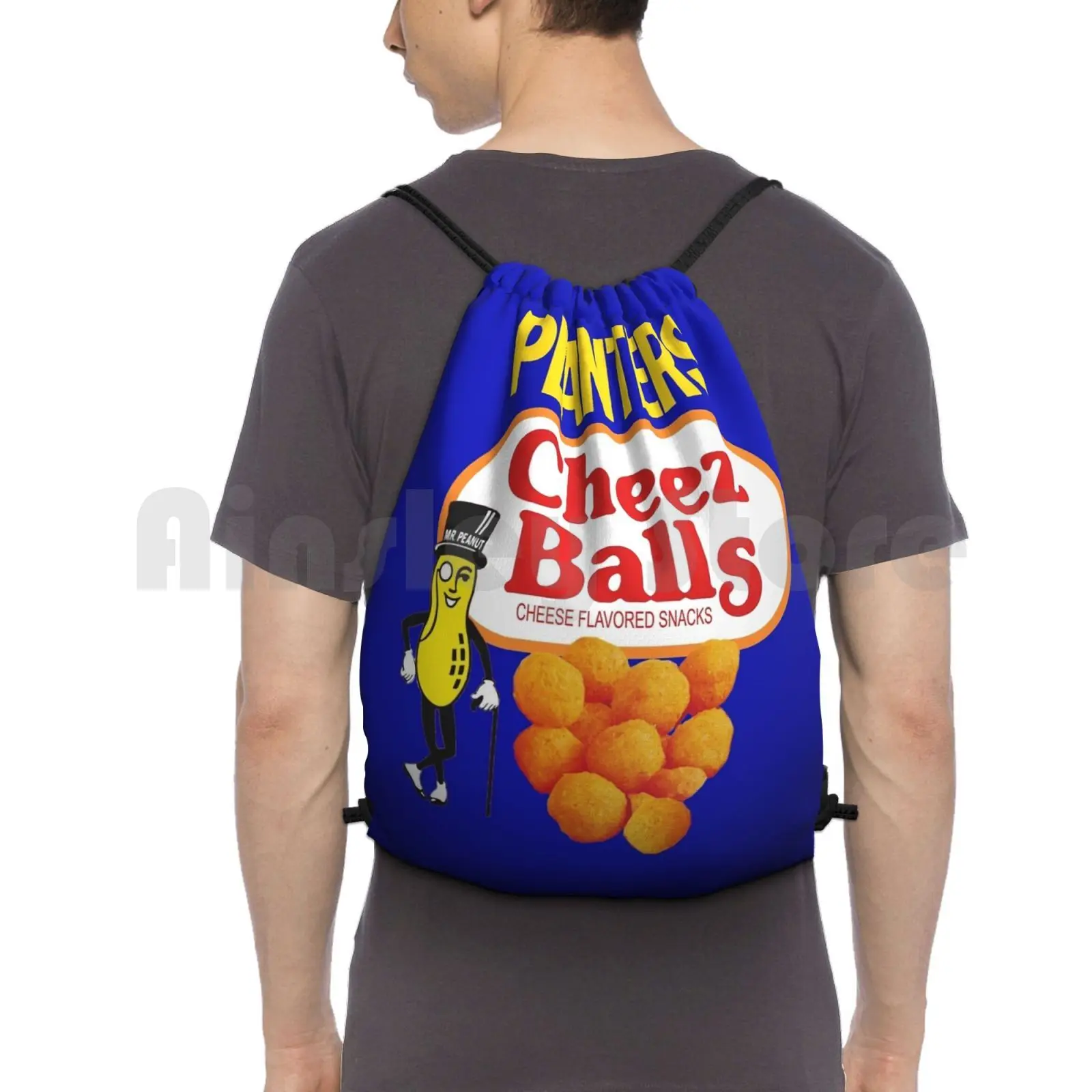 

Planters Cheez Balls Backpack Drawstring Bag Riding Climbing Gym Bag Planters Peanut Cheese Balls Snack Food Fritos