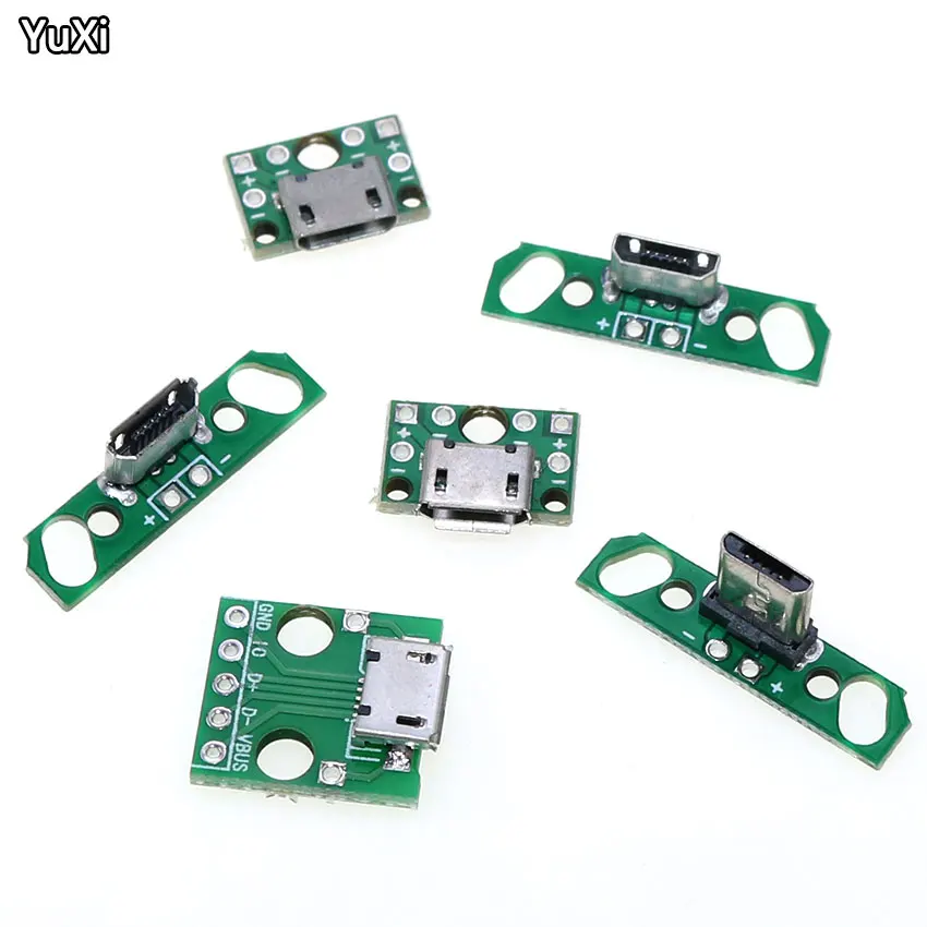 YUXI 10Pcs Vertical Micro Female Socket to PCB Board USB Welding Board Android MICRO Male Socket Two-core Charging Phone Plug