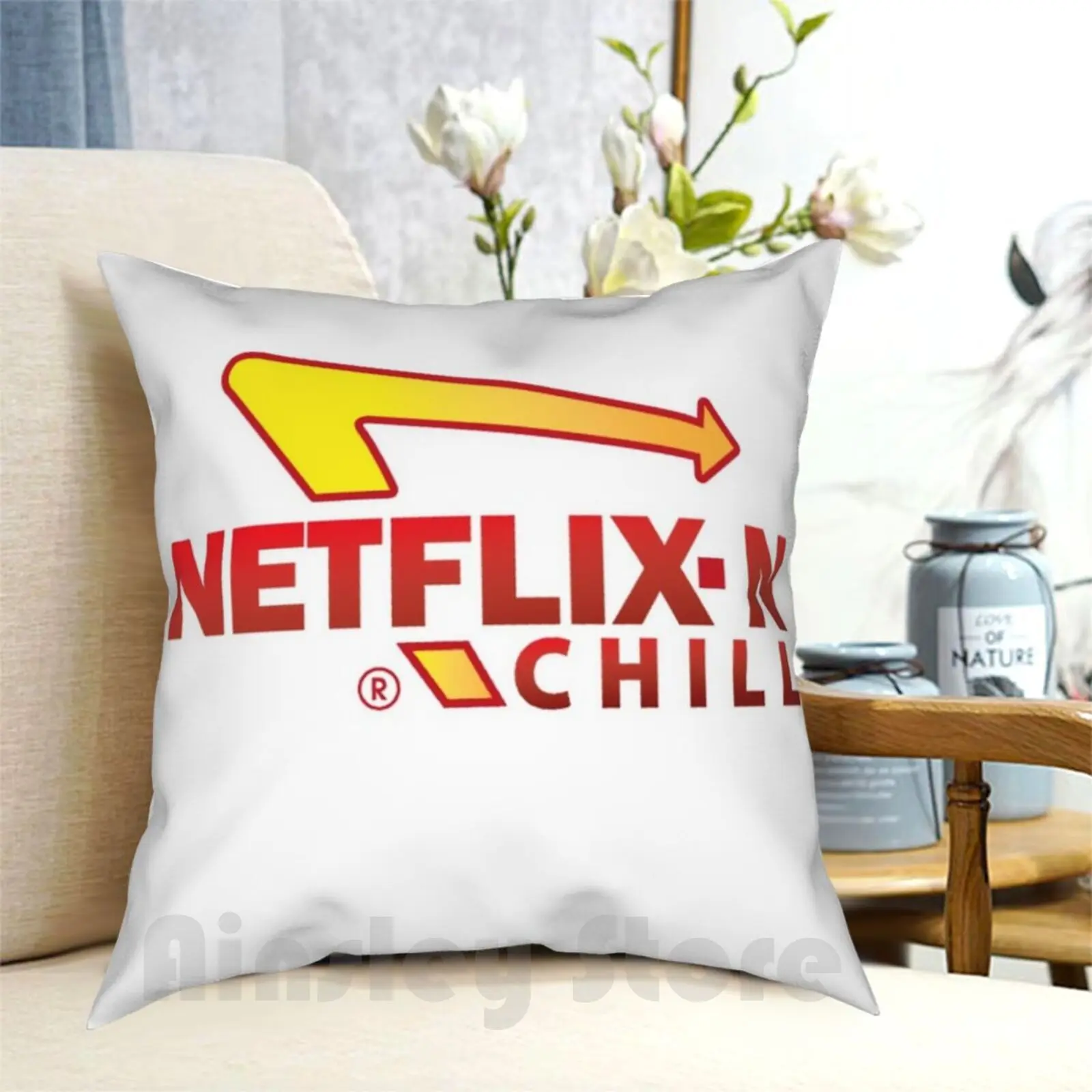 Netflix N' Chill Pillow Case Printed Home Soft DIY Pillow cover In N Out Netflix Movies Popular New Womens Mens Trendy